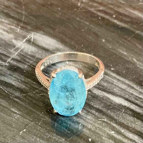 925 Sterling Silver Blue Topaz CZ Cocktail Statement Ring NWOT - Picture 4 of 10